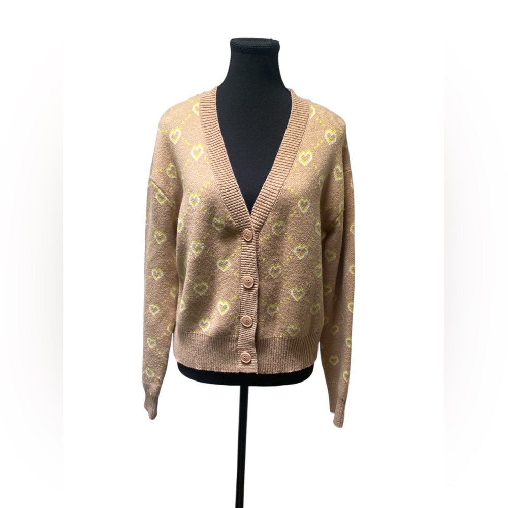 Witty Fox Tan Cardigan with Heart Accents GUC XL